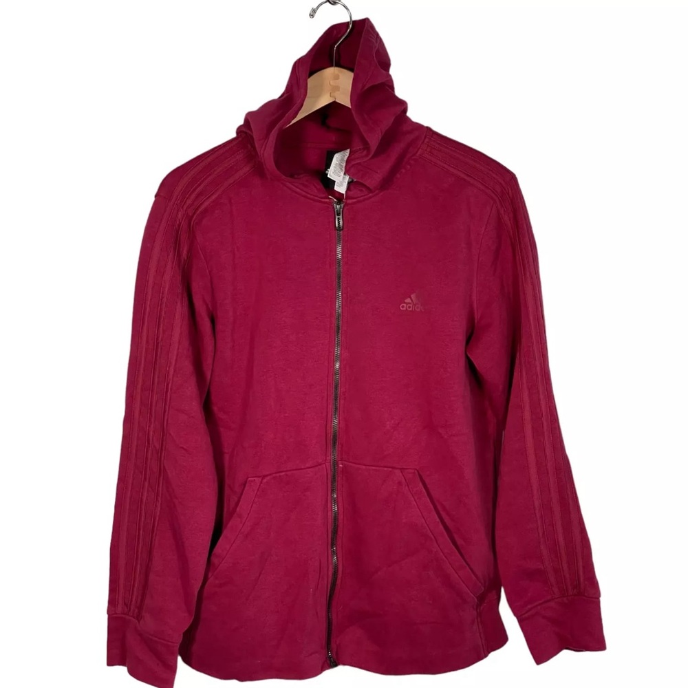 Adidas Maroon Burgundy Zip Front Hoodie Track Jacket - Size Small but oversized